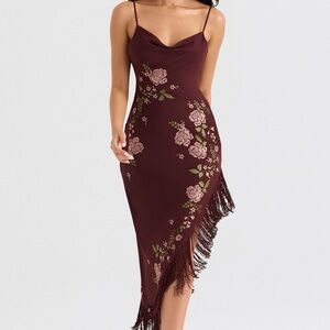 ELOISA
Wine Embroidered Midi Dress